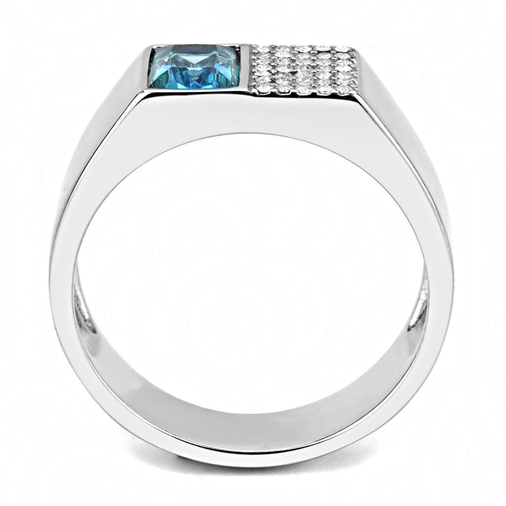 DA287 - High polished (no plating) Stainless Steel Ring with Synthetic  in Sea Blue-2