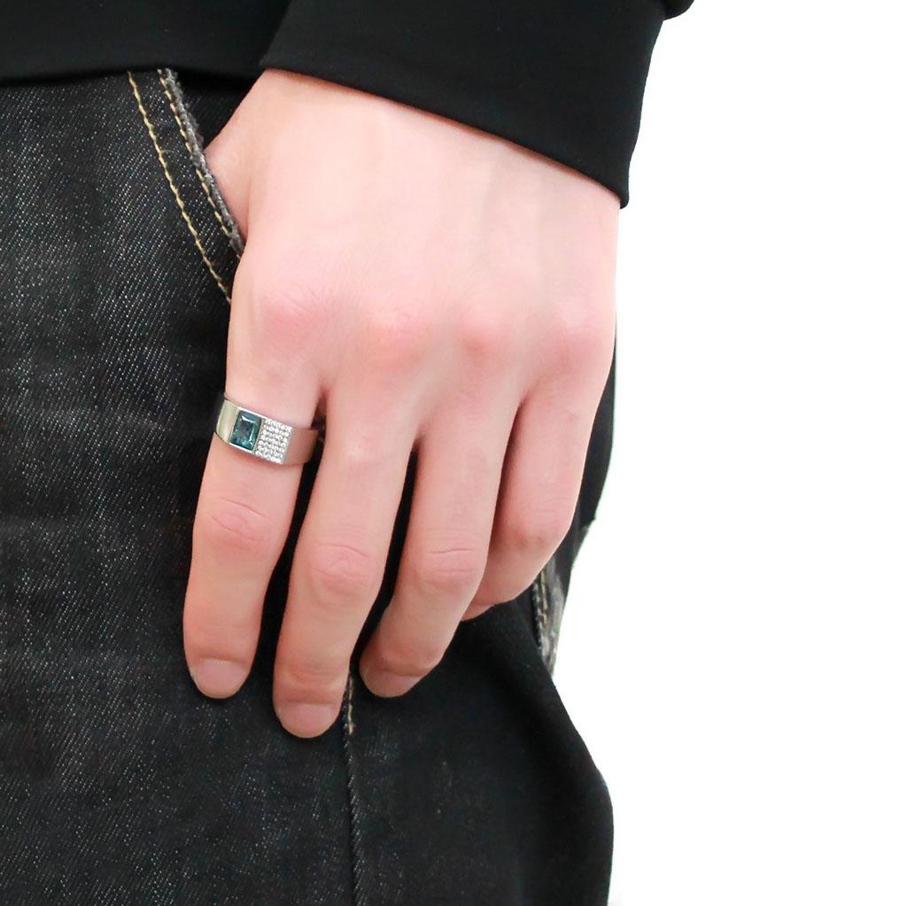 DA287 - High polished (no plating) Stainless Steel Ring with Synthetic  in Sea Blue-4