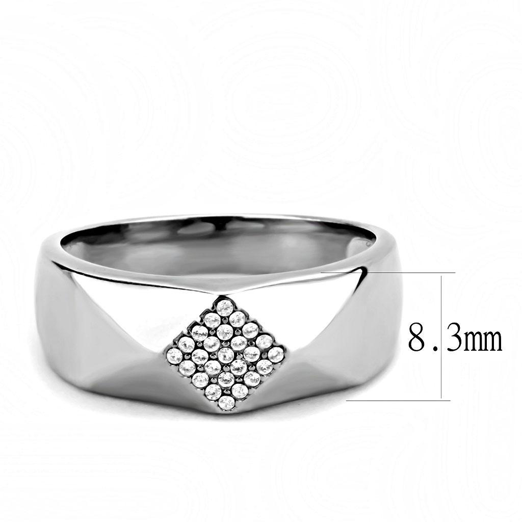 DA288 - High polished (no plating) Stainless Steel Ring with AAA Grade CZ  in Clear-1