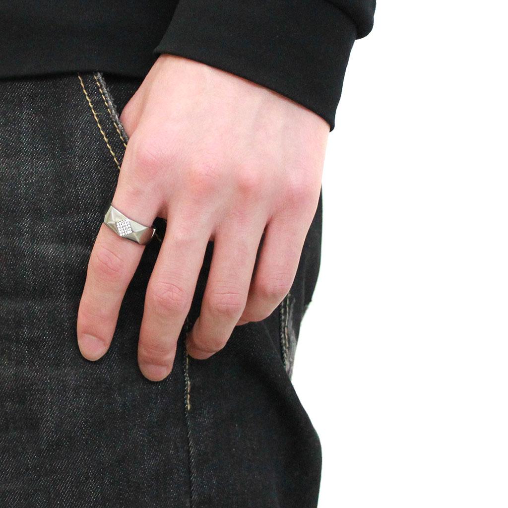 DA288 - High polished (no plating) Stainless Steel Ring with AAA Grade CZ  in Clear-4