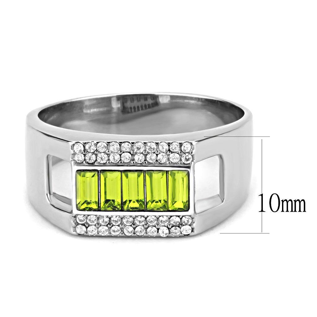 DA289 - High polished (no plating) Stainless Steel Ring with Top Grade Crystal  in Olivine color-1