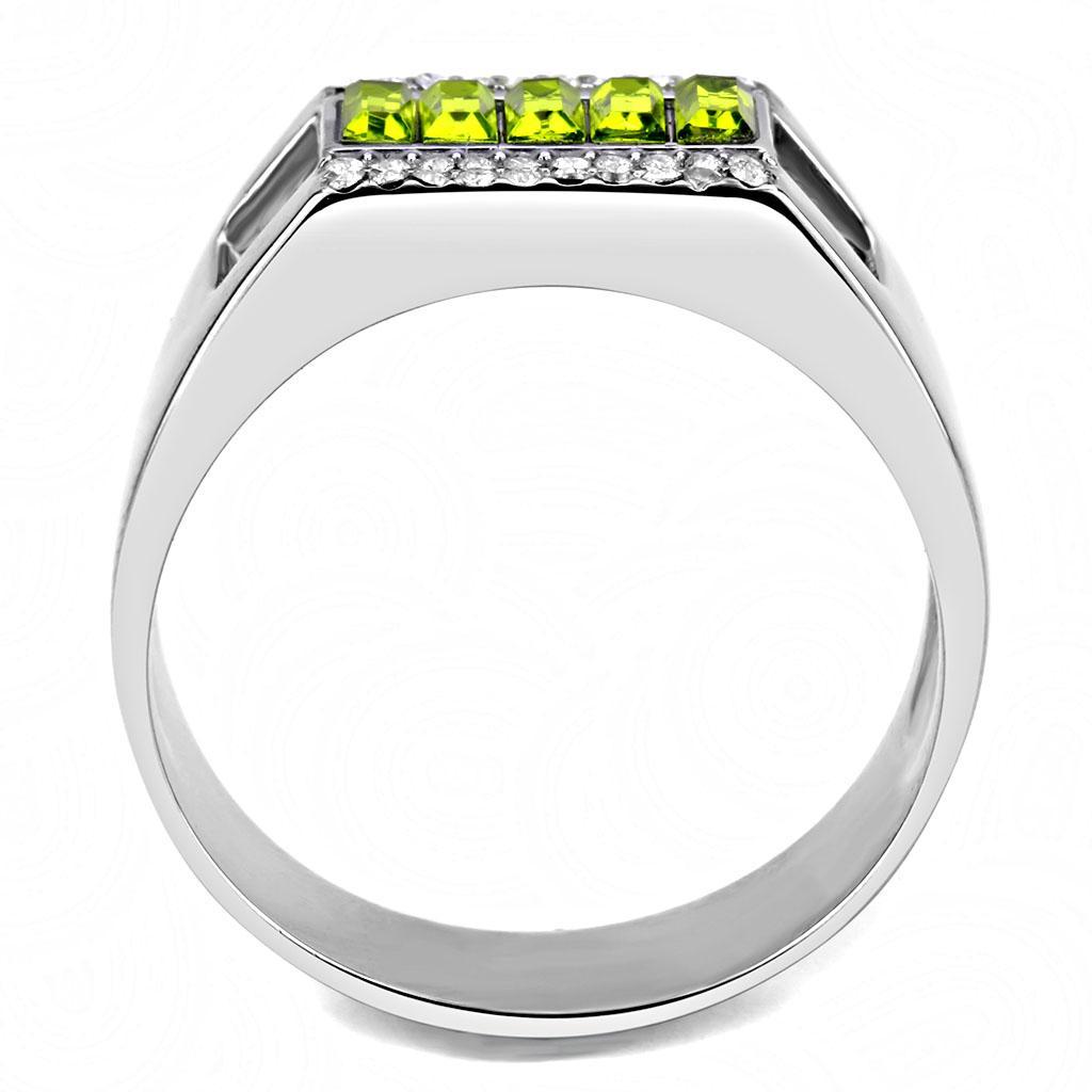 DA289 - High polished (no plating) Stainless Steel Ring with Top Grade Crystal  in Olivine color-2
