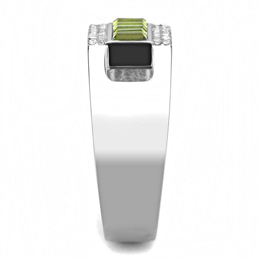 DA289 - High polished (no plating) Stainless Steel Ring with Top Grade Crystal  in Olivine color-3