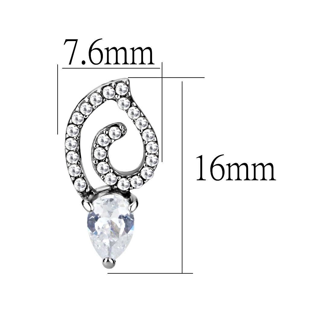 DA291 - High polished (no plating) Stainless Steel Earrings with AAA Grade CZ  in Clear-1