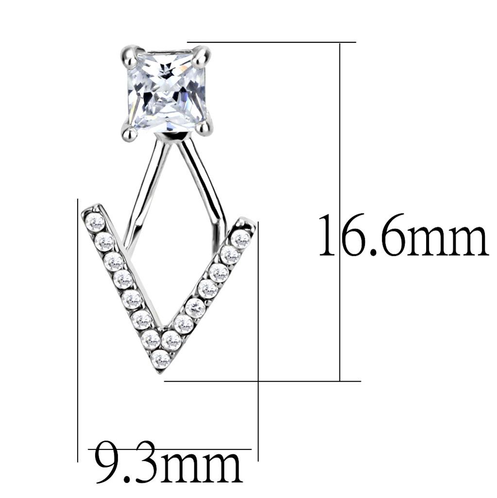 DA292 - High polished (no plating) Stainless Steel Earrings with AAA Grade CZ  in Clear-1