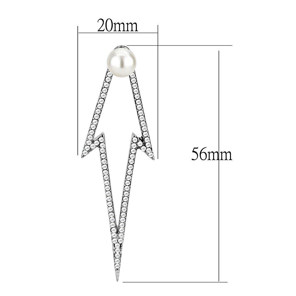 DA299 - High polished (no plating) Stainless Steel Earrings with Synthetic  in White-1