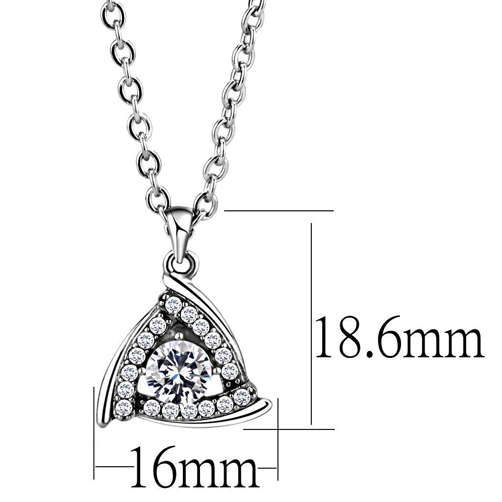 DA301 - High polished (no plating) Stainless Steel Chain Pendant with AAA Grade CZ  in Clear-1