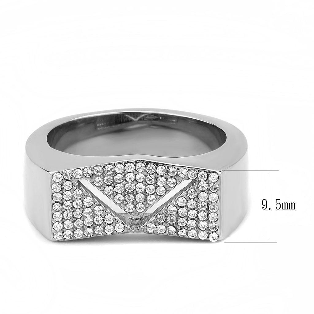 DA303 - No Plating Stainless Steel Ring with AAA Grade CZ  in Clear-1