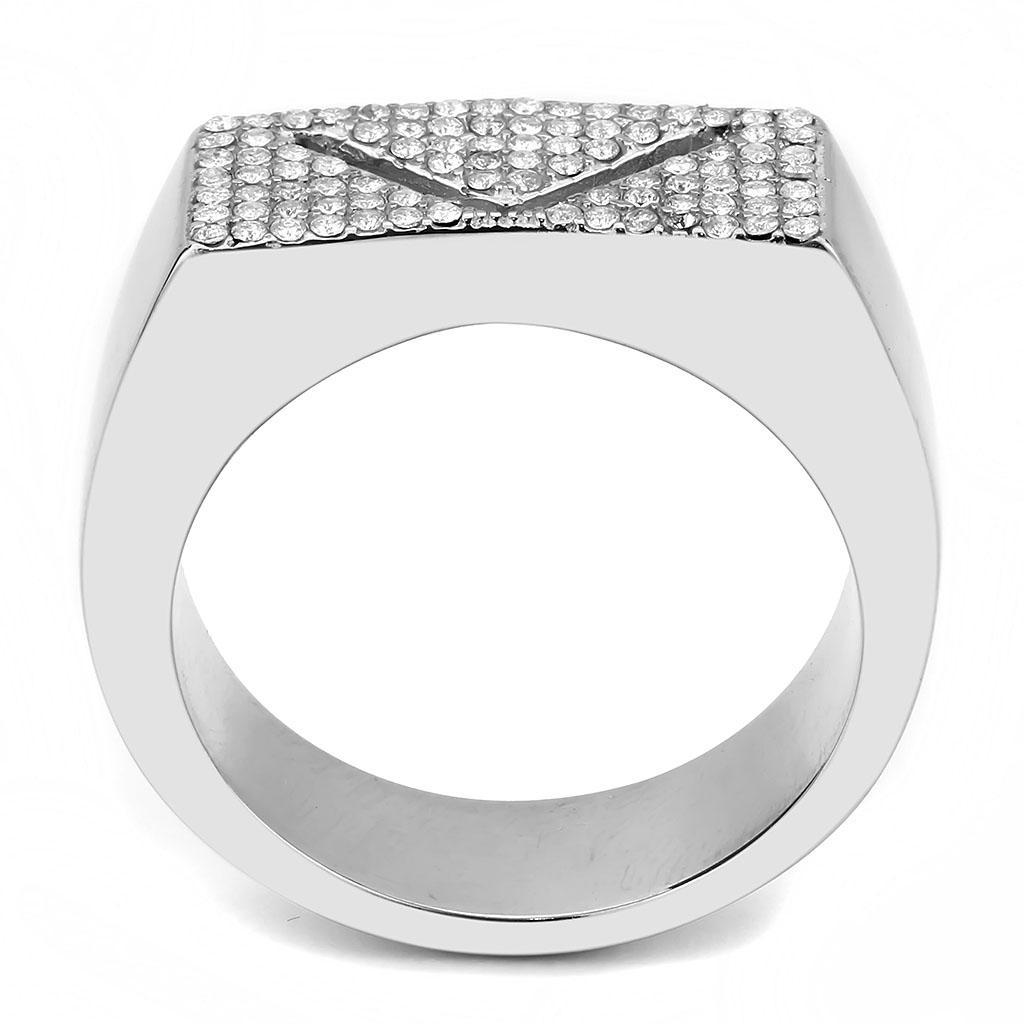 DA303 - No Plating Stainless Steel Ring with AAA Grade CZ  in Clear-2