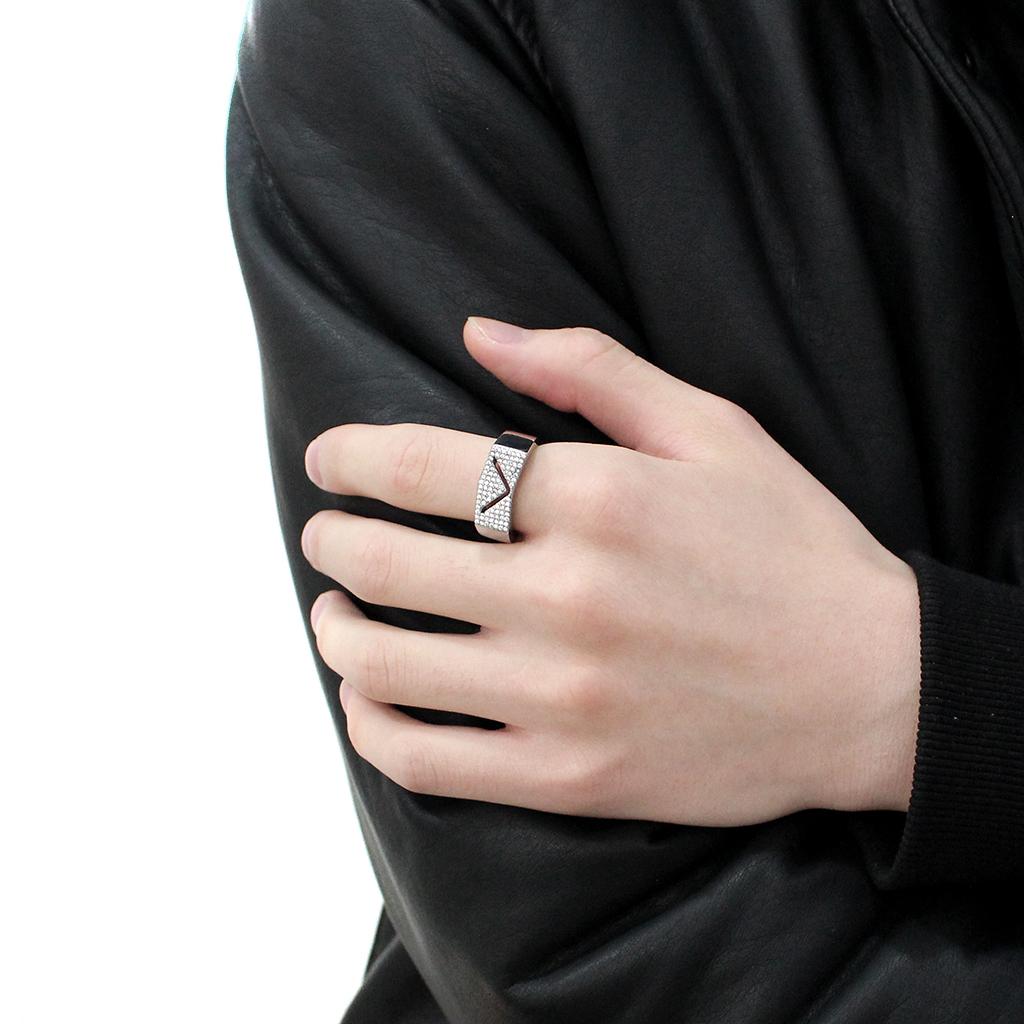 DA303 - No Plating Stainless Steel Ring with AAA Grade CZ  in Clear-4