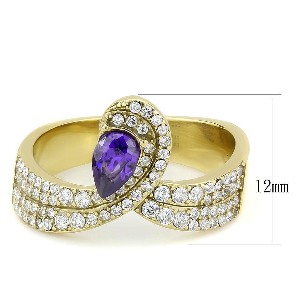 DA304 - IP Gold(Ion Plating) Stainless Steel Ring with AAA Grade CZ  in Tanzanite-1