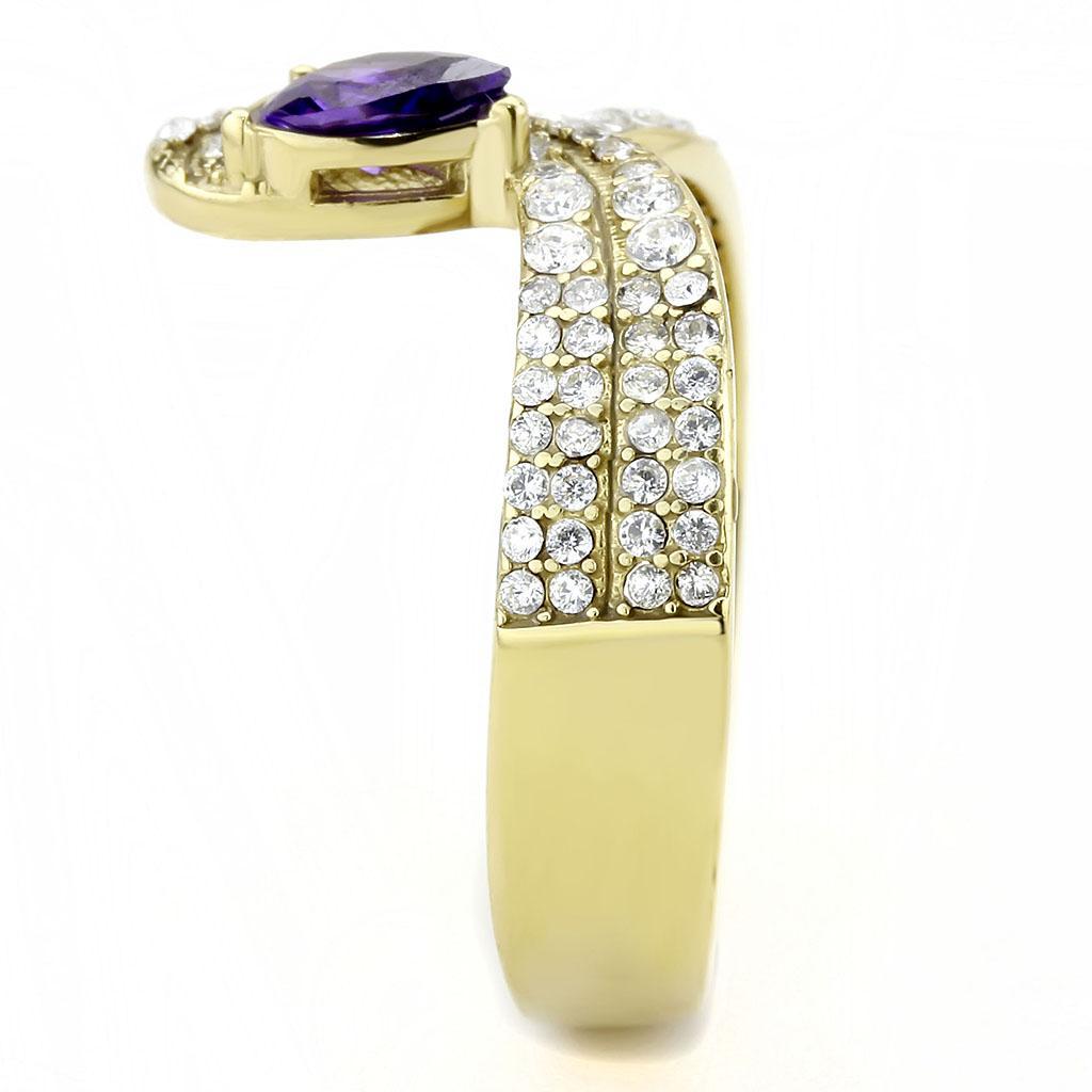 DA304 - IP Gold(Ion Plating) Stainless Steel Ring with AAA Grade CZ  in Tanzanite-3