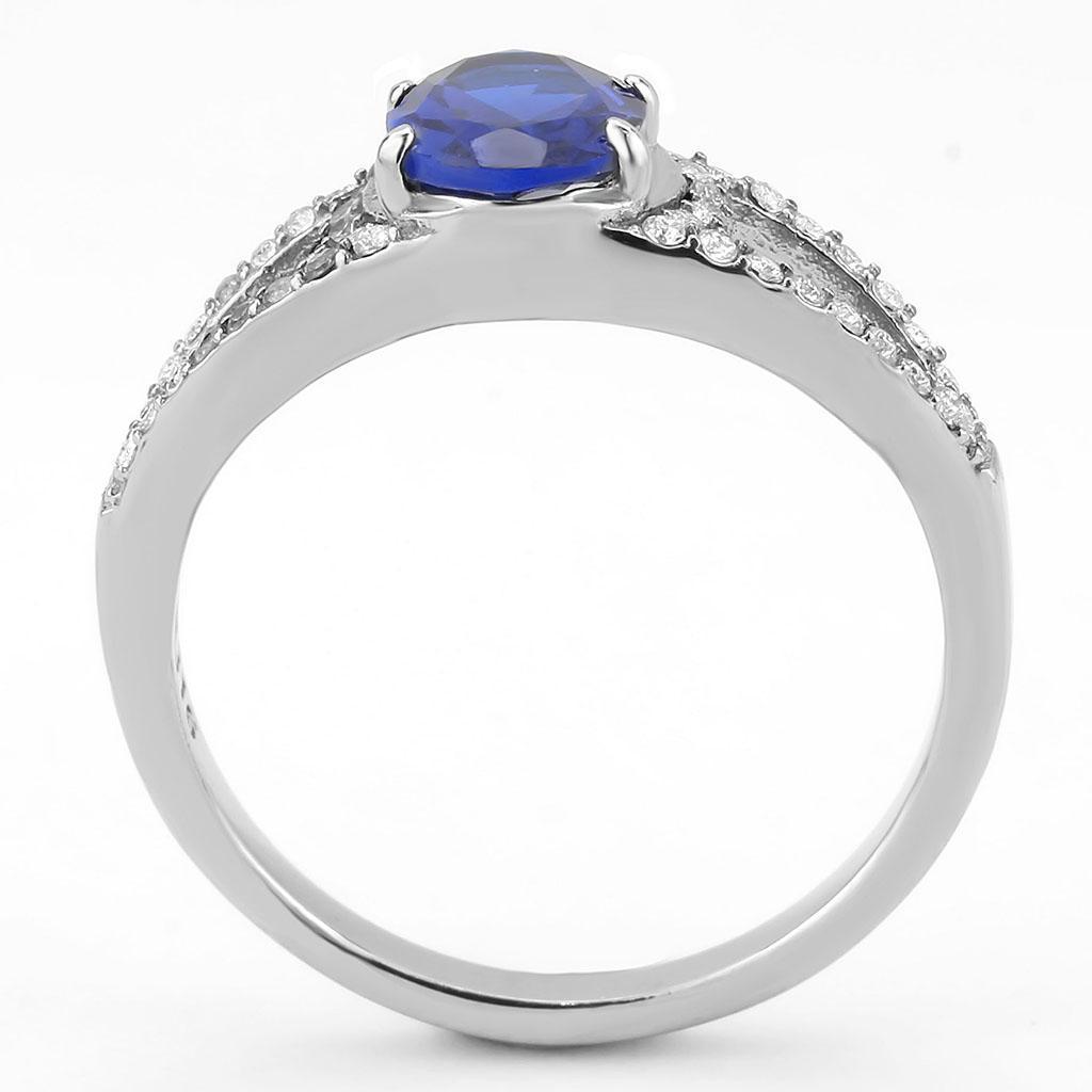 DA306 - No Plating Stainless Steel Ring with Synthetic Spinel in London Blue-2