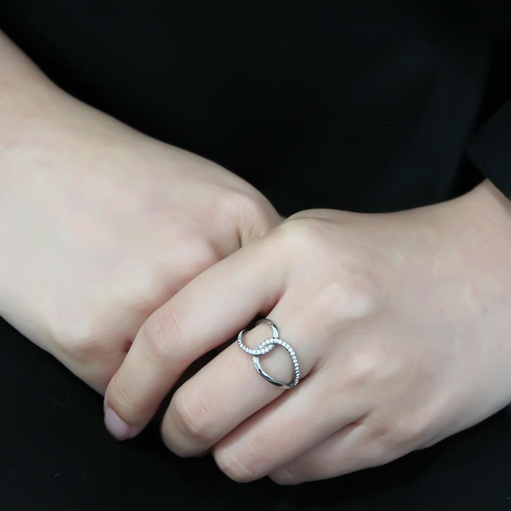 DA307 - No Plating Stainless Steel Ring with AAA Grade CZ  in Clear-4