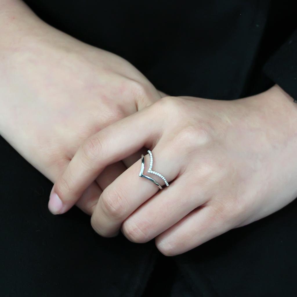 DA308 - No Plating Stainless Steel Ring with AAA Grade CZ  in Clear-4