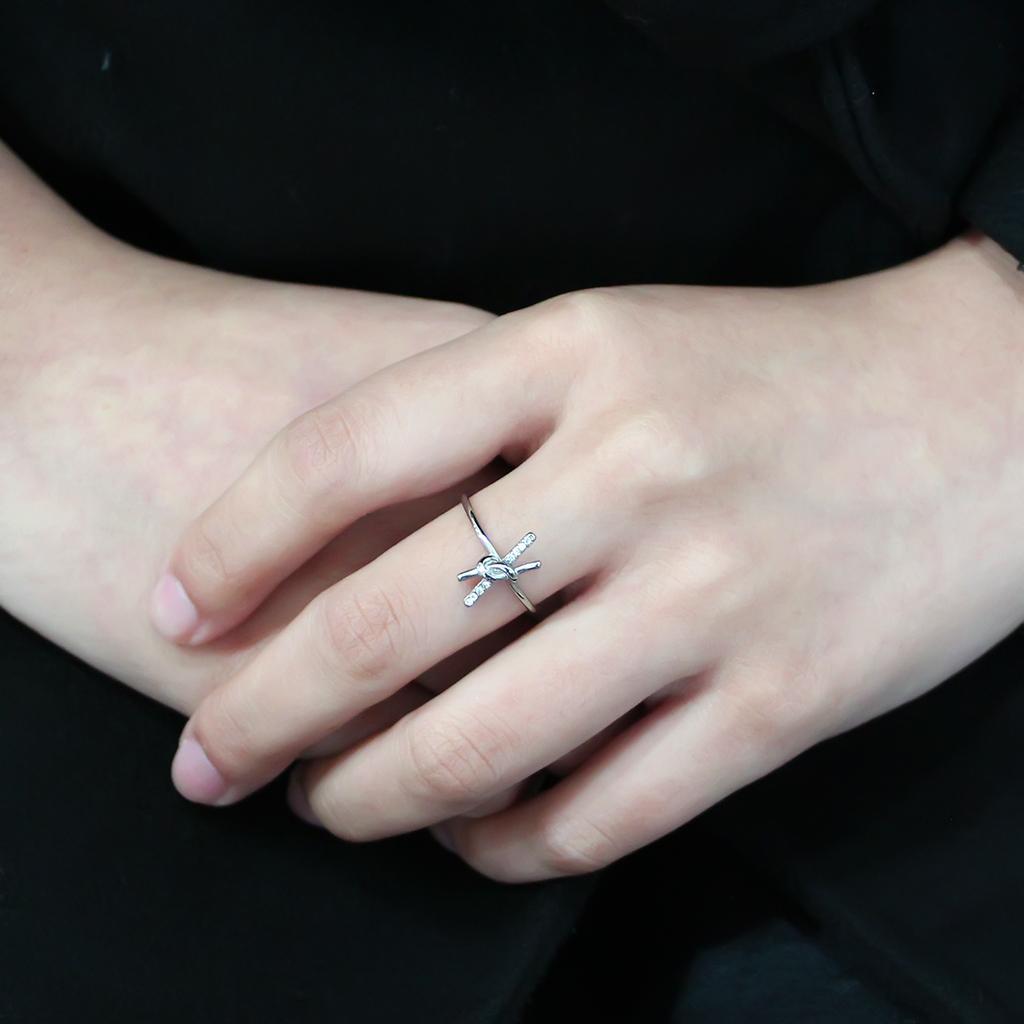 DA313 - No Plating Stainless Steel Ring with AAA Grade CZ  in Clear-4