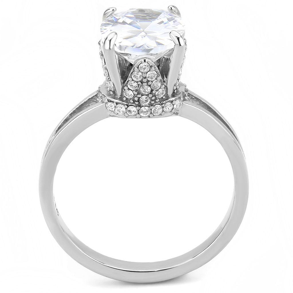 DA314 - No Plating Stainless Steel Ring with AAA Grade CZ  in Clear-2