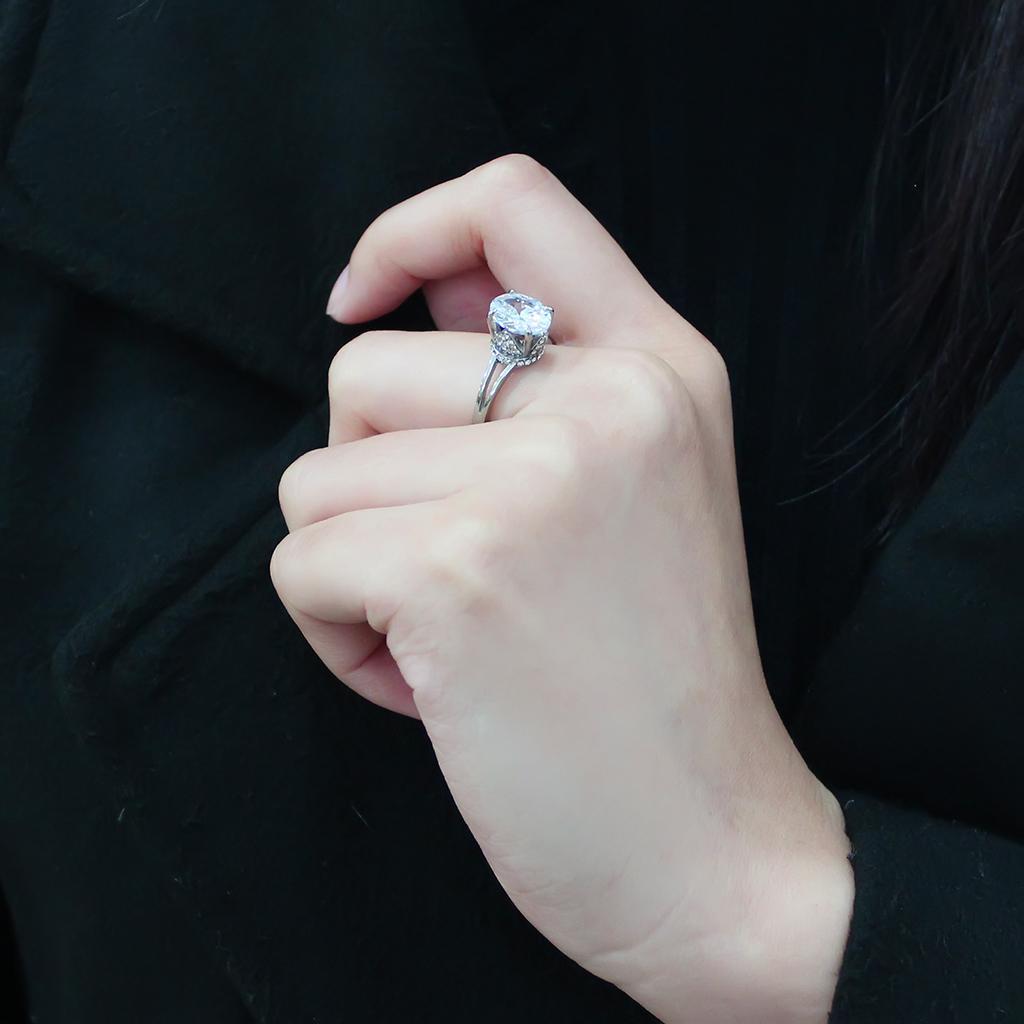 DA314 - No Plating Stainless Steel Ring with AAA Grade CZ  in Clear-4