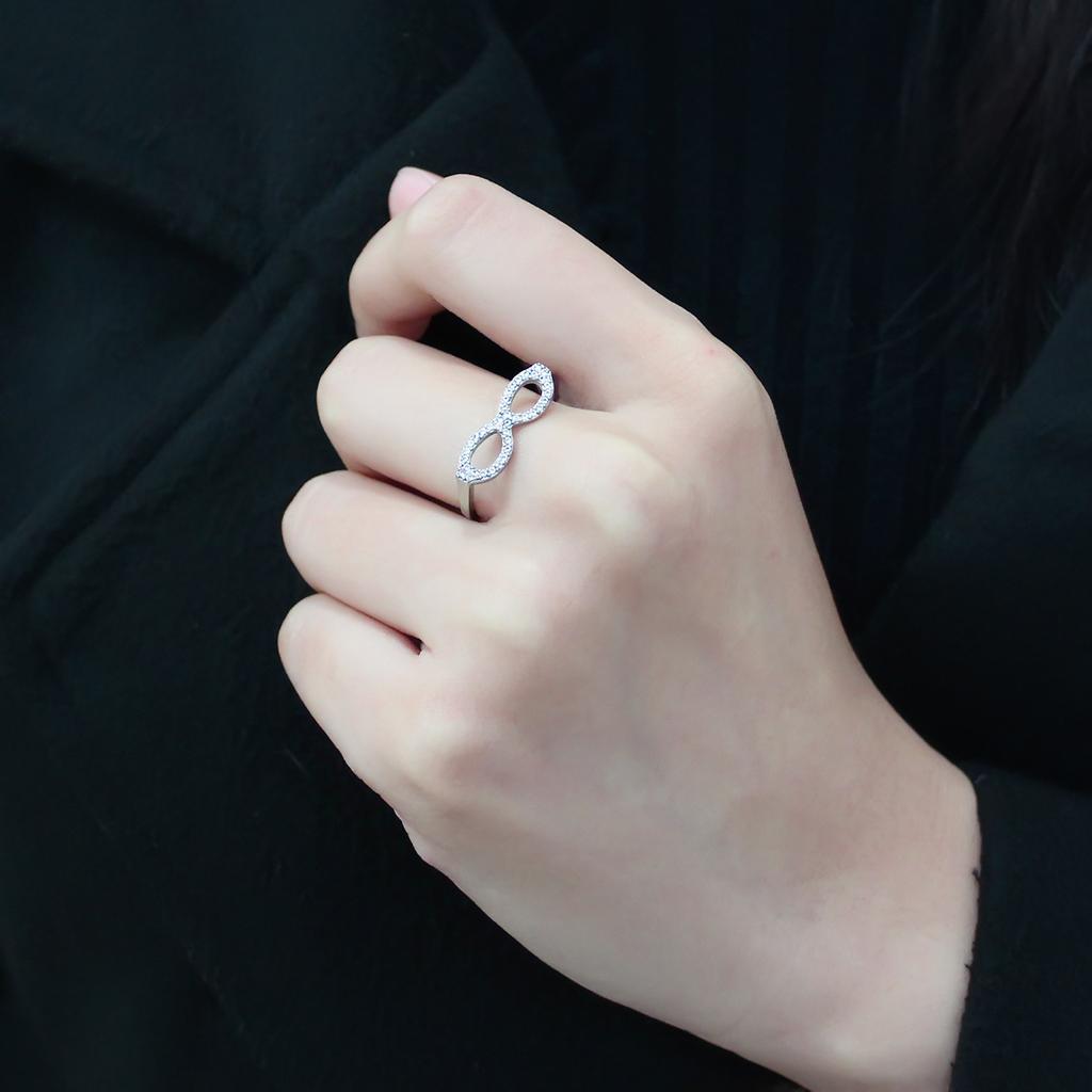DA315 - No Plating Stainless Steel Ring with AAA Grade CZ  in Clear-4