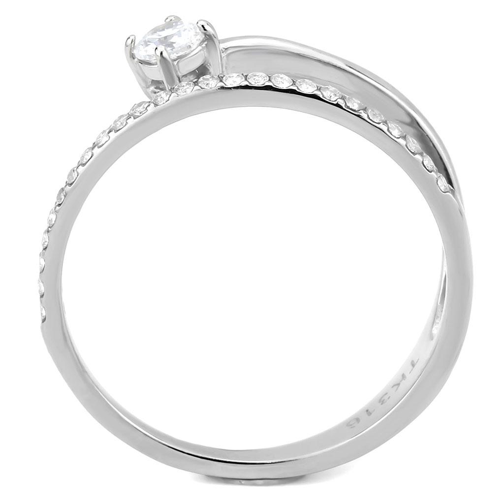 DA316 - No Plating Stainless Steel Ring with AAA Grade CZ  in Clear-2
