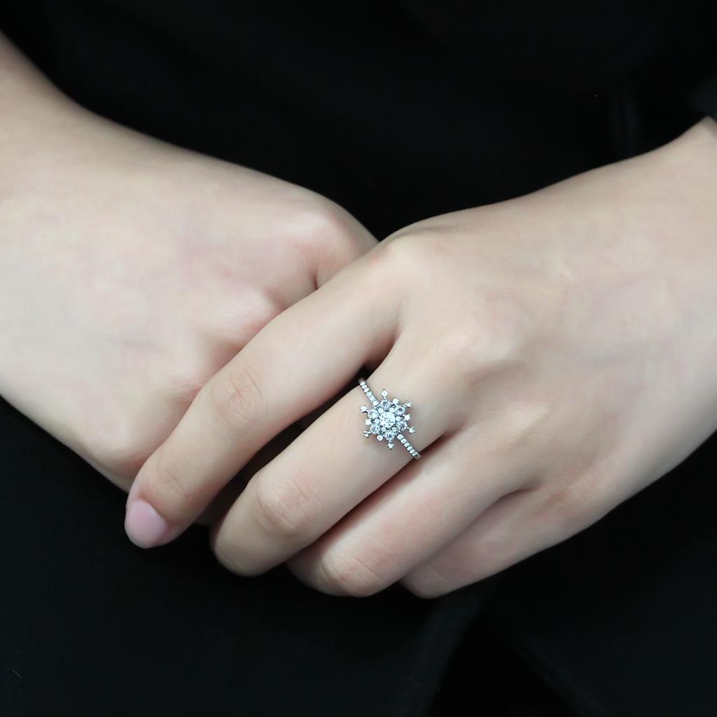 DA317 - No Plating Stainless Steel Ring with AAA Grade CZ  in Clear-4
