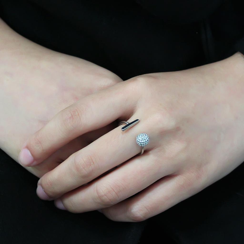 DA318 - No Plating Stainless Steel Ring with AAA Grade CZ  in Clear-4