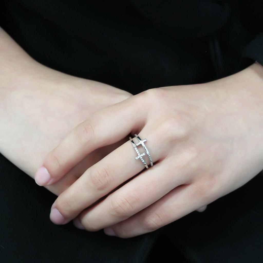 DA319 - No Plating Stainless Steel Ring with AAA Grade CZ  in Clear-4