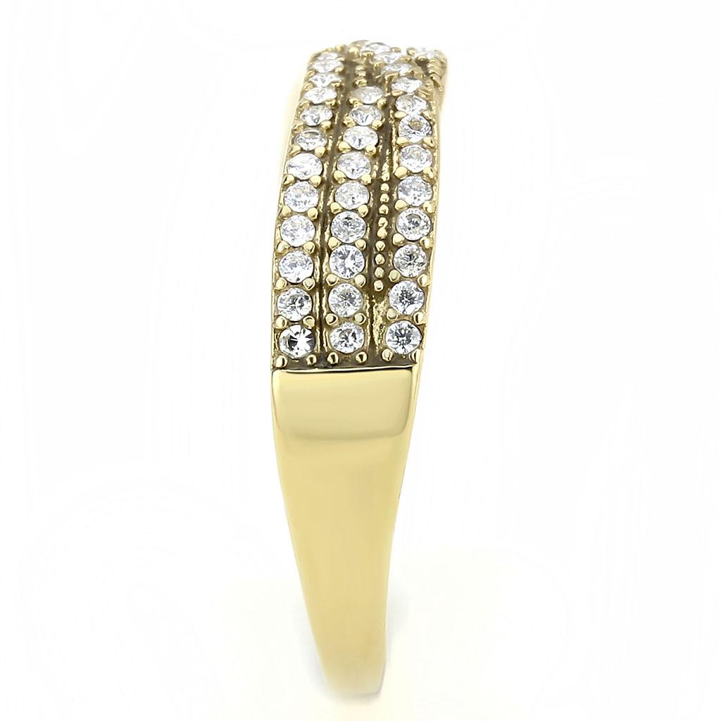 DA321 - IP Gold(Ion Plating) Stainless Steel Ring with AAA Grade CZ  in Clear-3