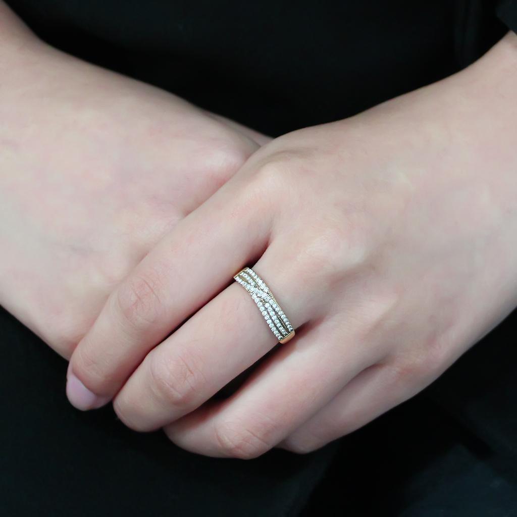 DA321 - IP Gold(Ion Plating) Stainless Steel Ring with AAA Grade CZ  in Clear-4