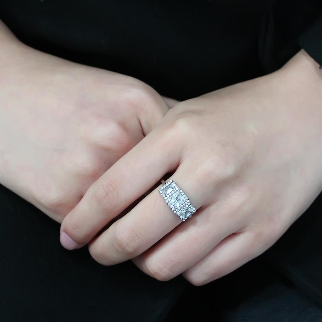 DA322 - No Plating Stainless Steel Ring with AAA Grade CZ  in Clear-4