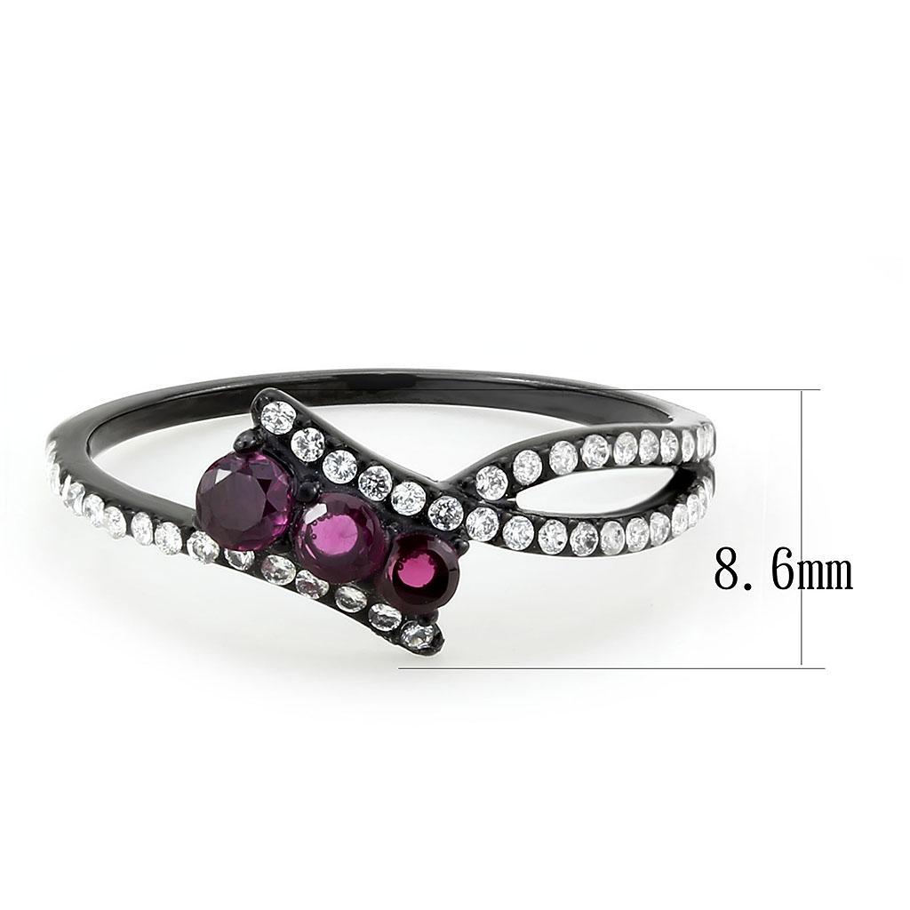 DA324 - IP Black(Ion Plating) Stainless Steel Ring with AAA Grade CZ  in Fuchsia-1