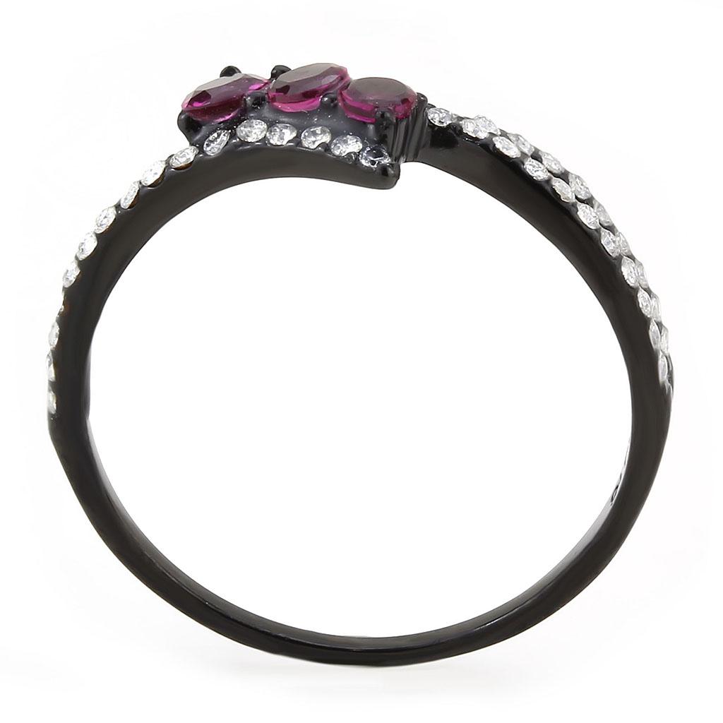 DA324 - IP Black(Ion Plating) Stainless Steel Ring with AAA Grade CZ  in Fuchsia-2