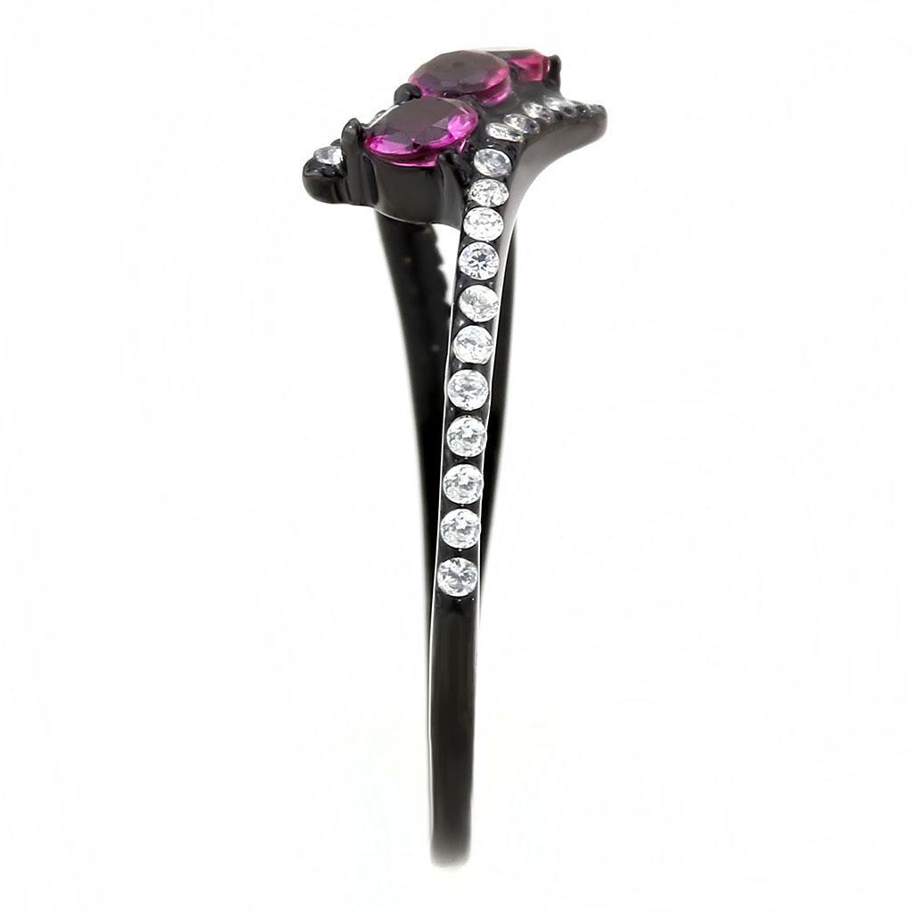 DA324 - IP Black(Ion Plating) Stainless Steel Ring with AAA Grade CZ  in Fuchsia-4