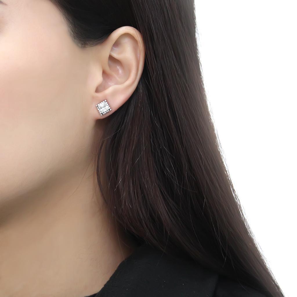 DA326 - No Plating Stainless Steel Earrings with AAA Grade CZ  in Clear-2