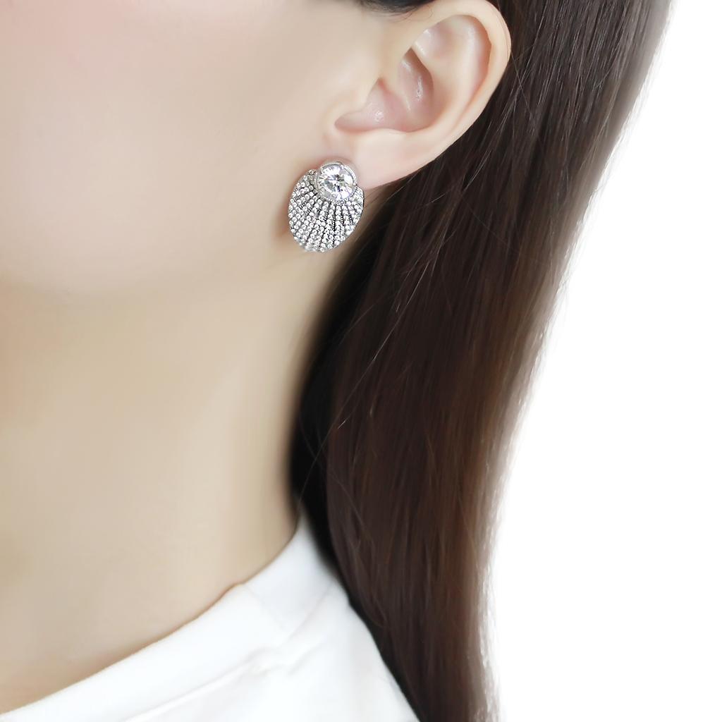DA331 - No Plating Stainless Steel Earrings with AAA Grade CZ  in Clear-2