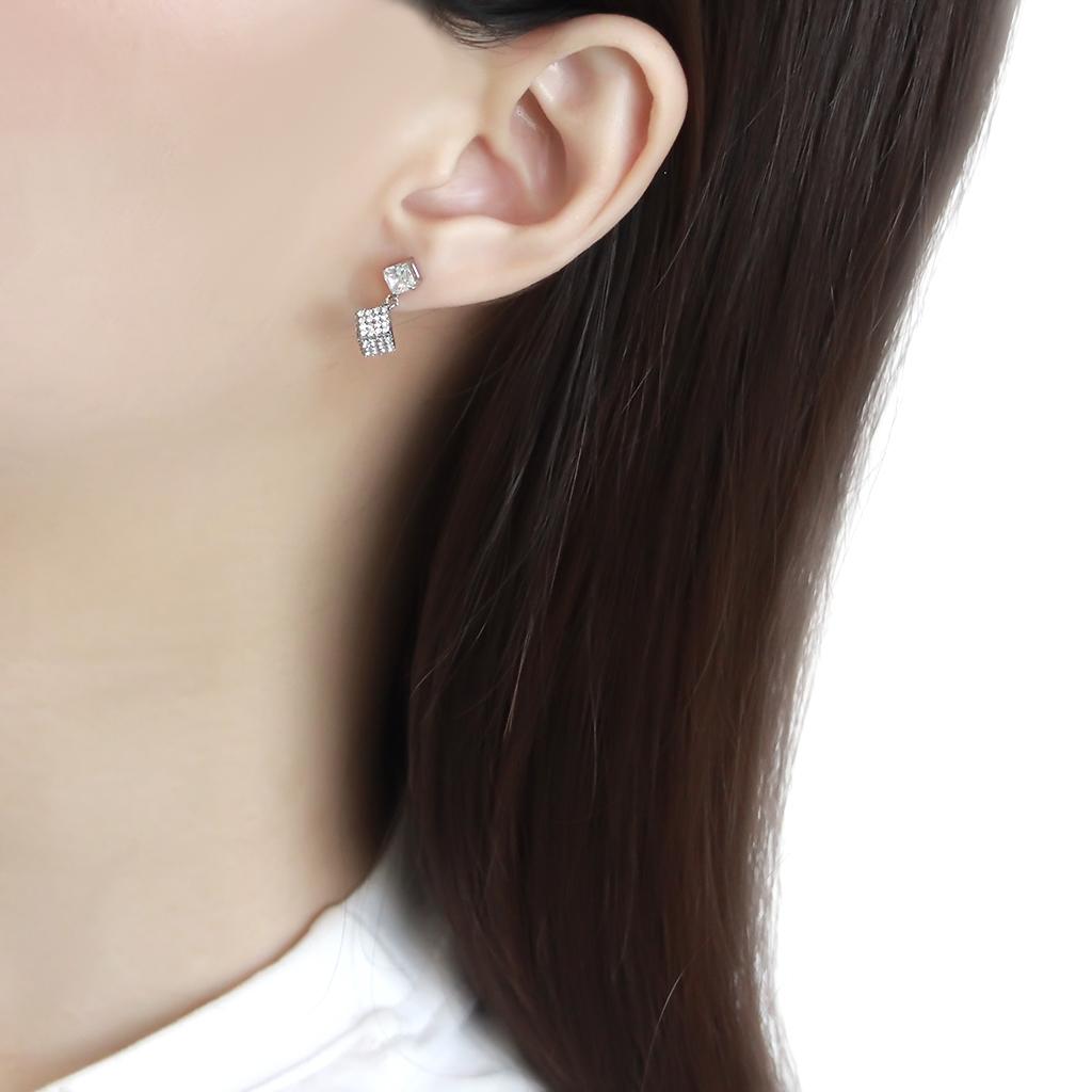 DA332 - No Plating Stainless Steel Earrings with AAA Grade CZ  in Clear-2