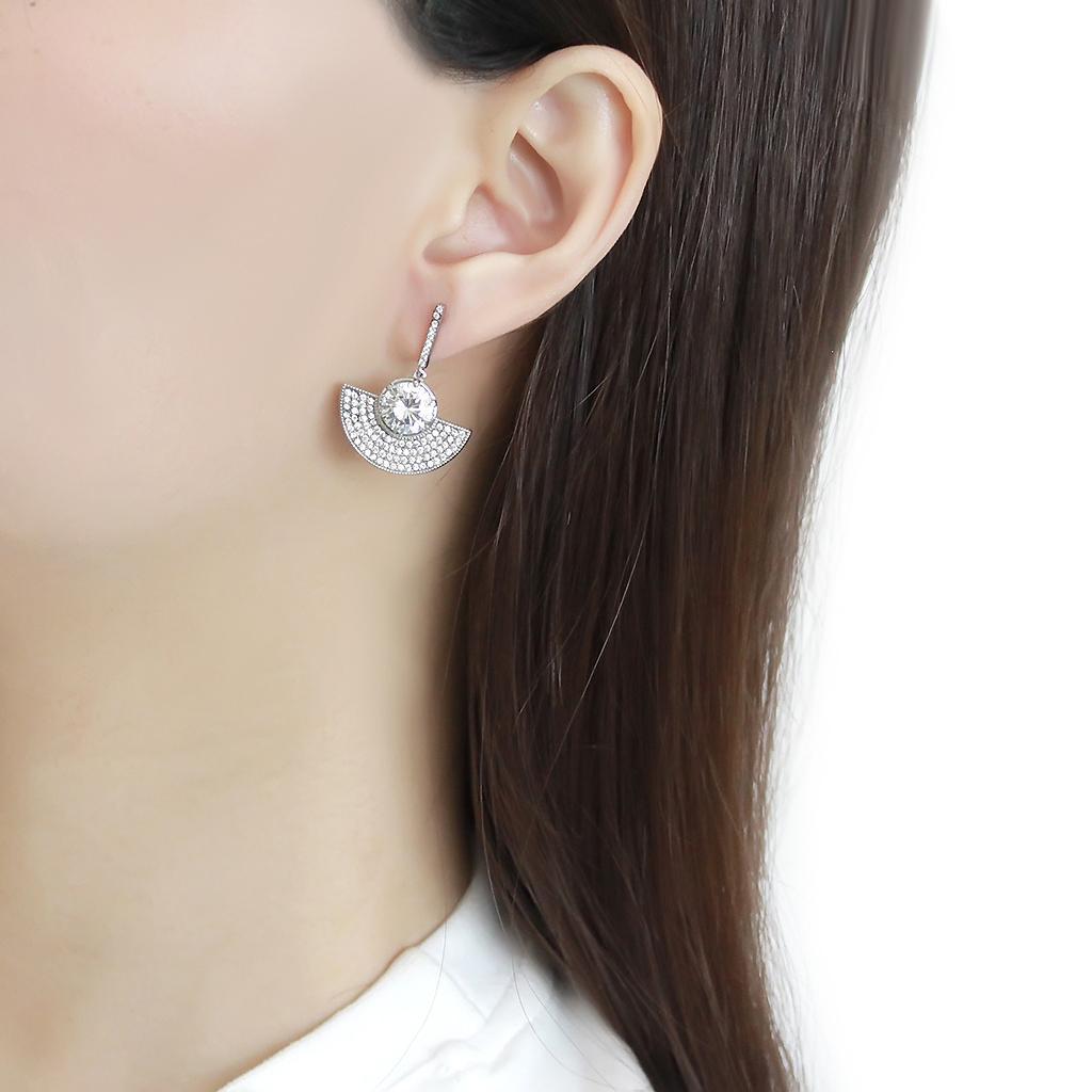 DA334 - No Plating Stainless Steel Earrings with AAA Grade CZ  in Clear-2