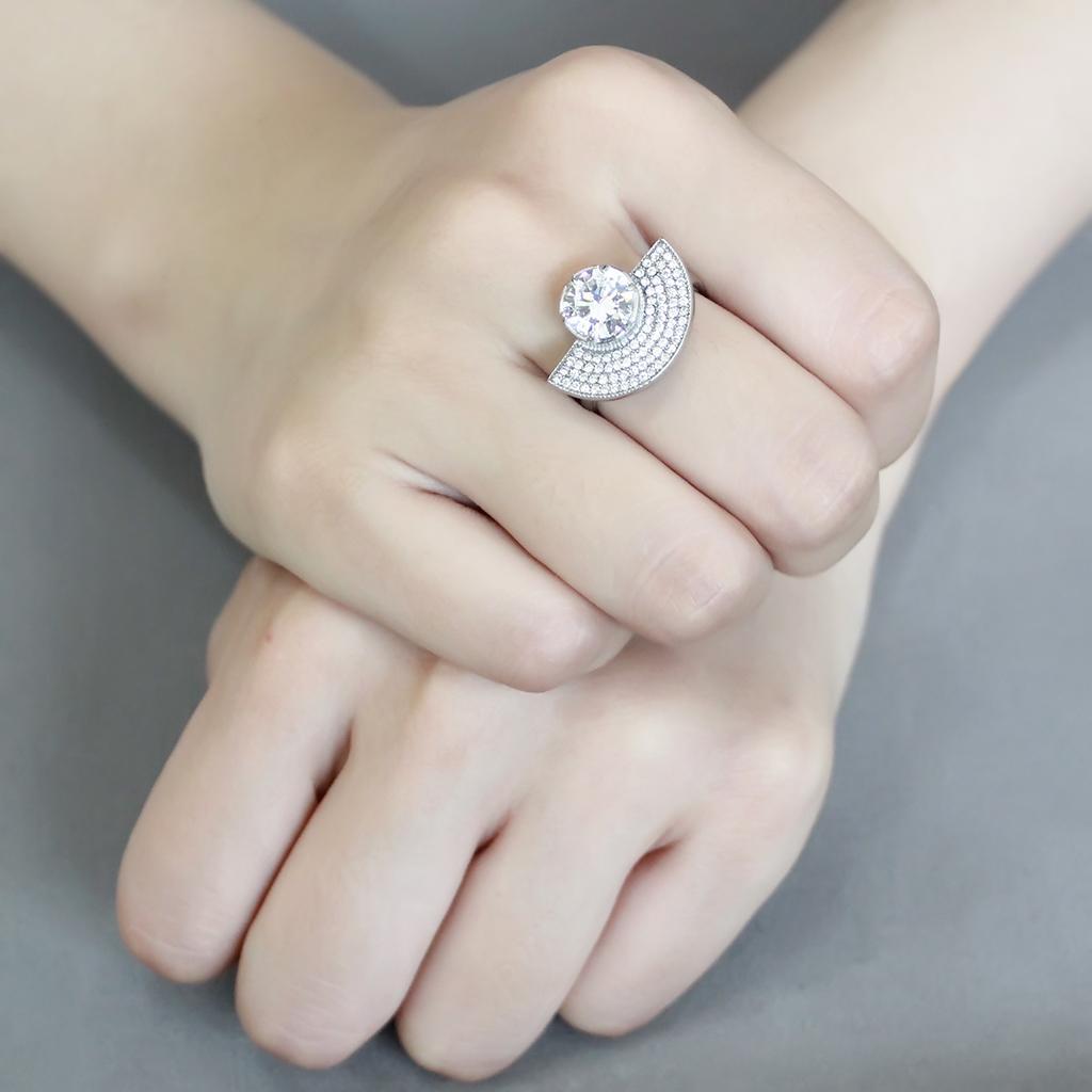 DA336 - No Plating Stainless Steel Ring with AAA Grade CZ  in Clear-4