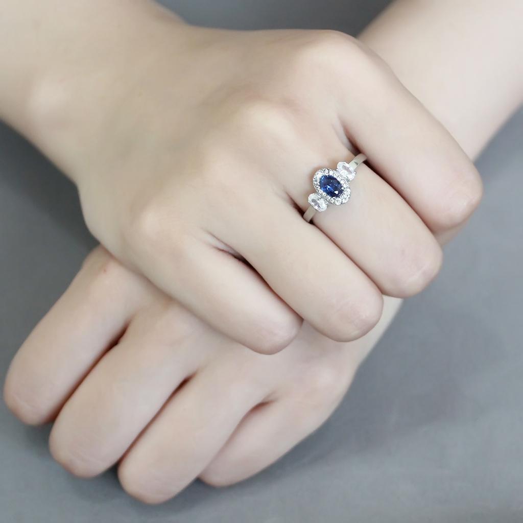 DA337 - No Plating Stainless Steel Ring with Synthetic Spinel in London Blue-4