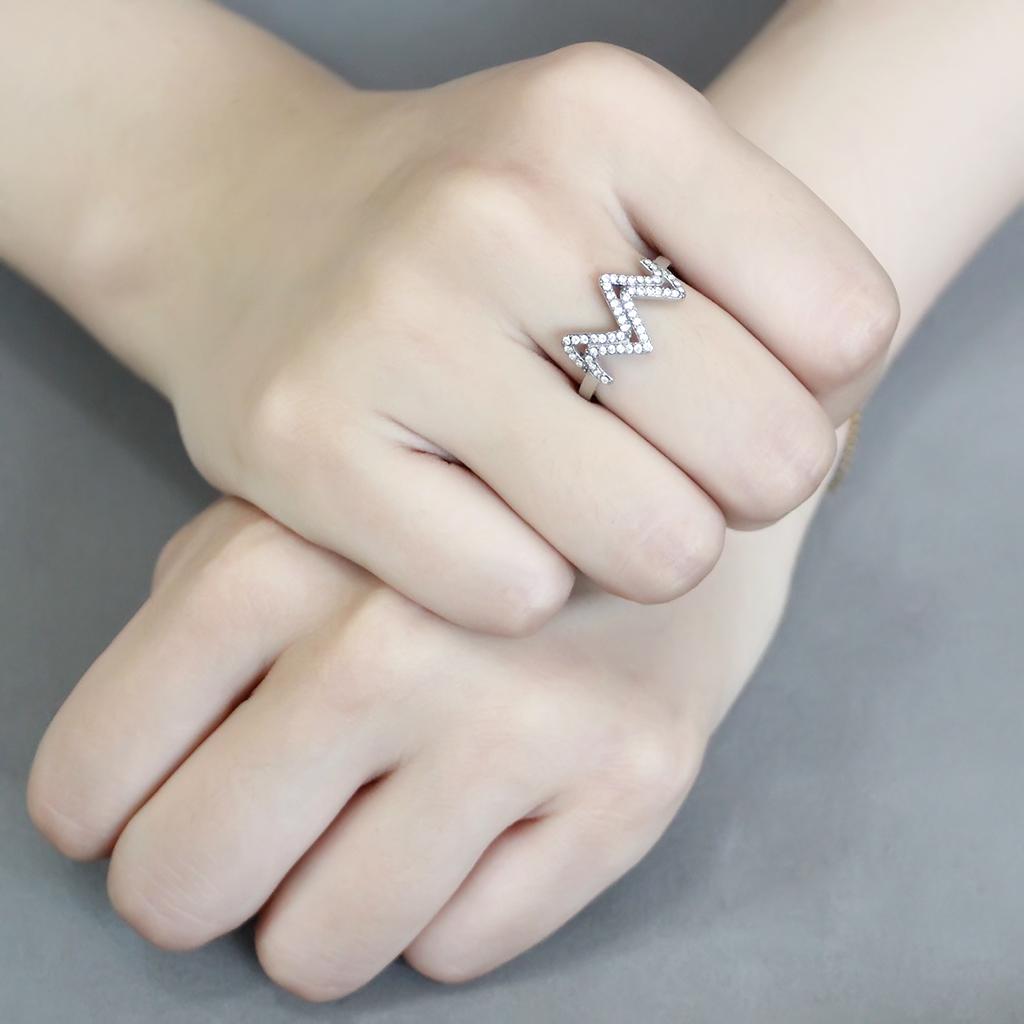 DA339 - No Plating Stainless Steel Ring with AAA Grade CZ  in Clear-4