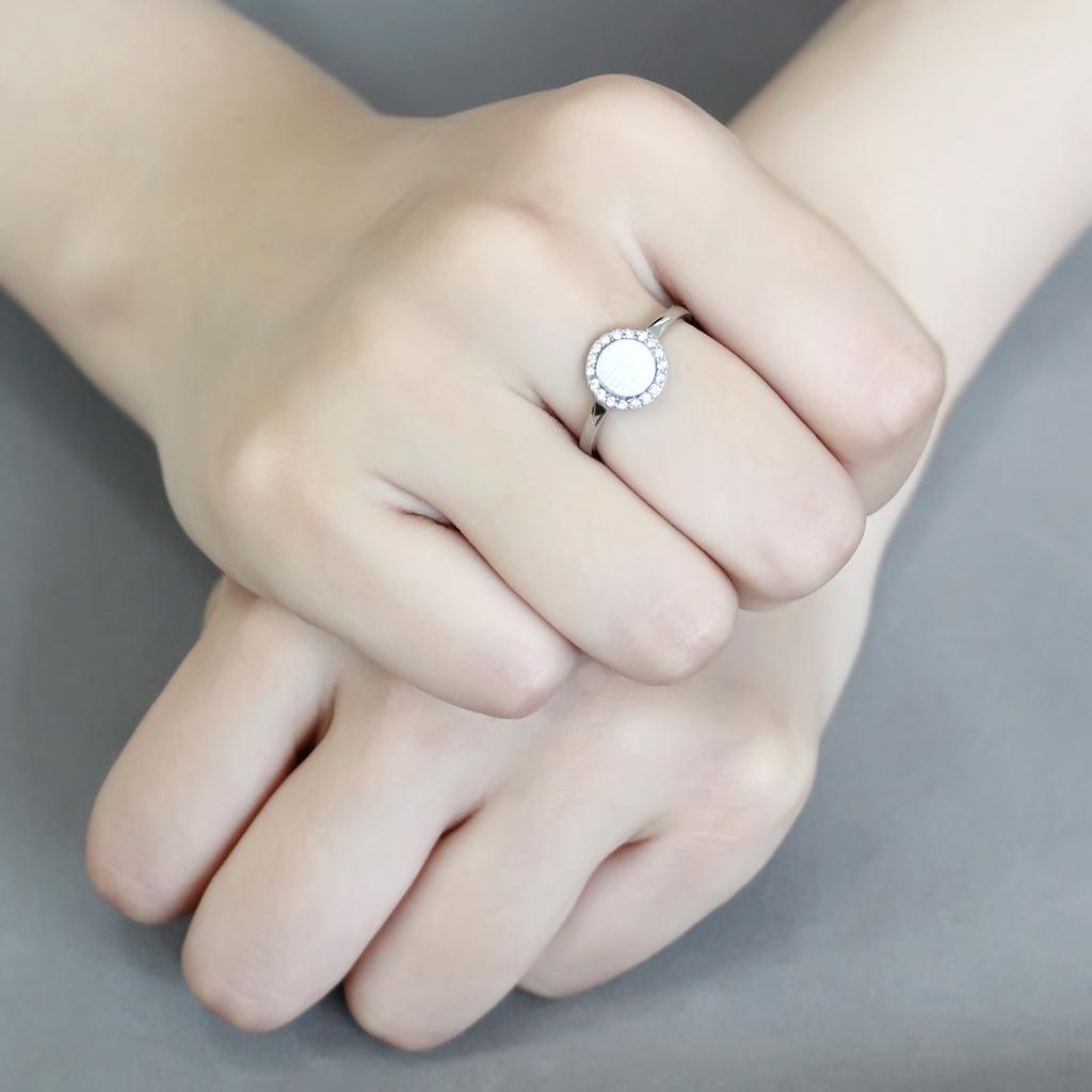 DA340 - No Plating Stainless Steel Ring with AAA Grade CZ  in Clear-4