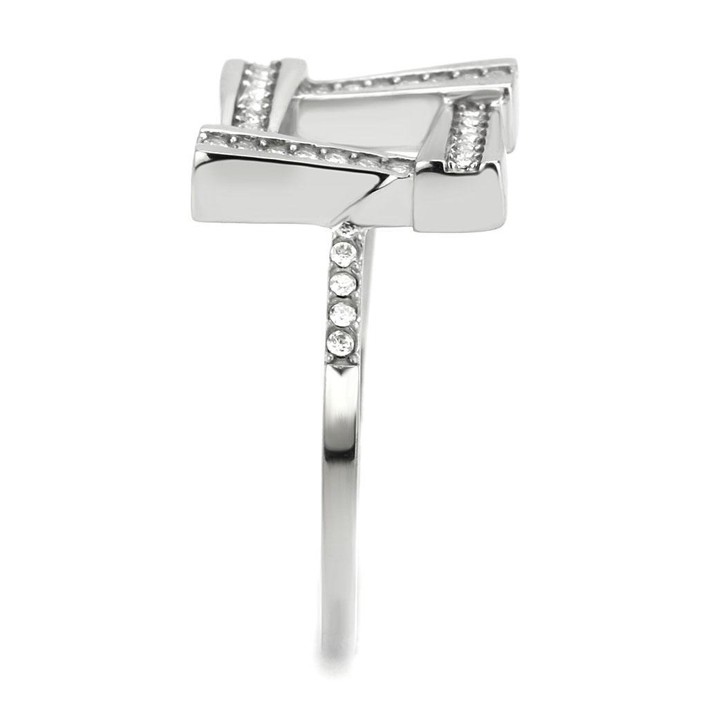 DA341 - No Plating Stainless Steel Ring with AAA Grade CZ  in Clear-3