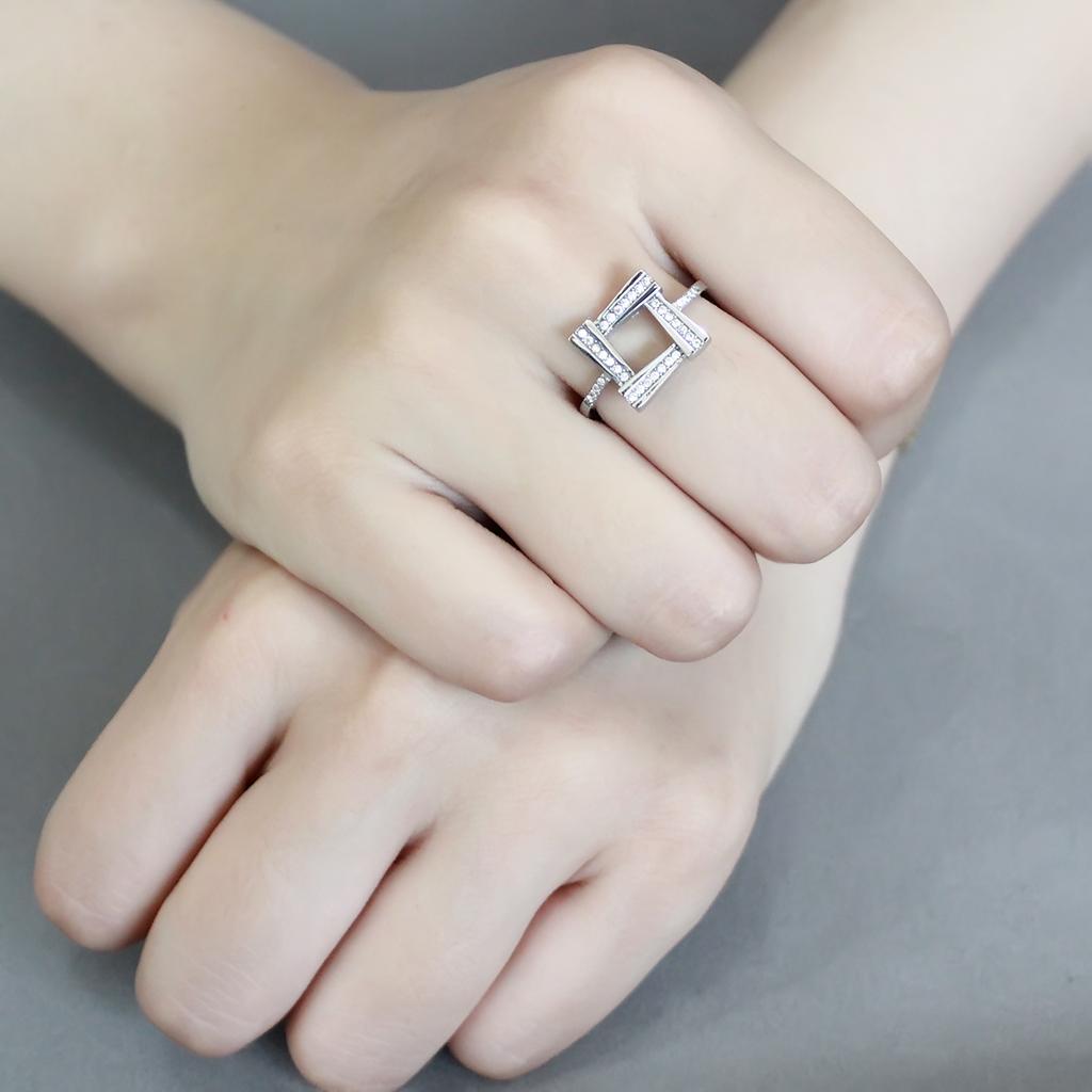 DA341 - No Plating Stainless Steel Ring with AAA Grade CZ  in Clear-4