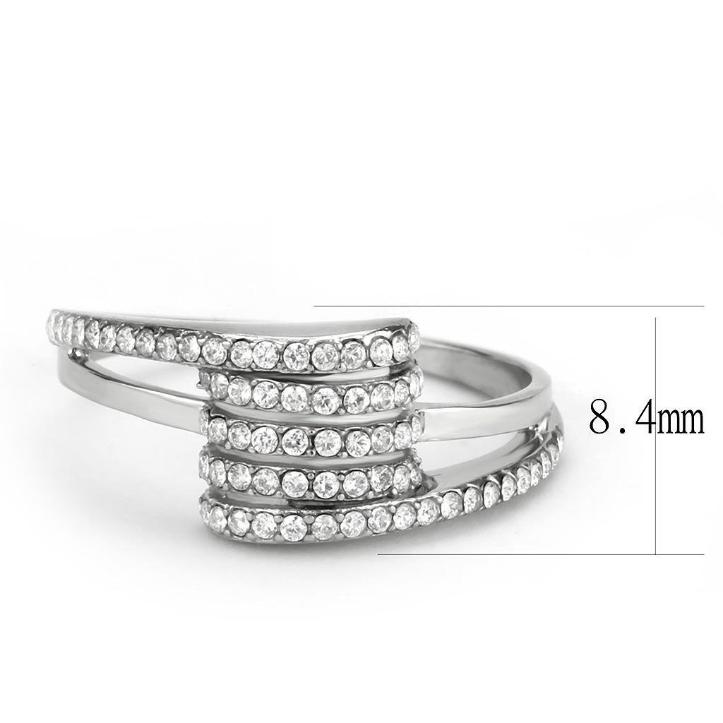 DA342 - No Plating Stainless Steel Ring with AAA Grade CZ  in Clear-1