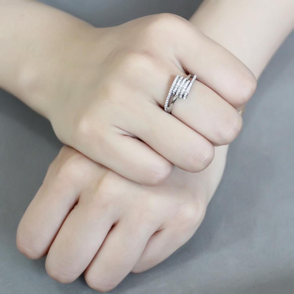 DA342 - No Plating Stainless Steel Ring with AAA Grade CZ  in Clear-4