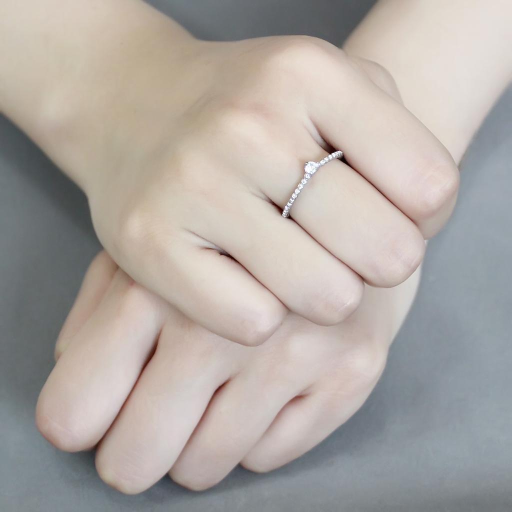 DA343 - No Plating Stainless Steel Ring with AAA Grade CZ  in Clear-4