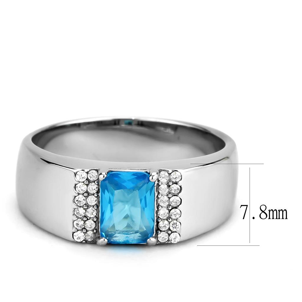 DA344 - No Plating Stainless Steel Ring with Synthetic Synthetic Glass in Sea Blue-1