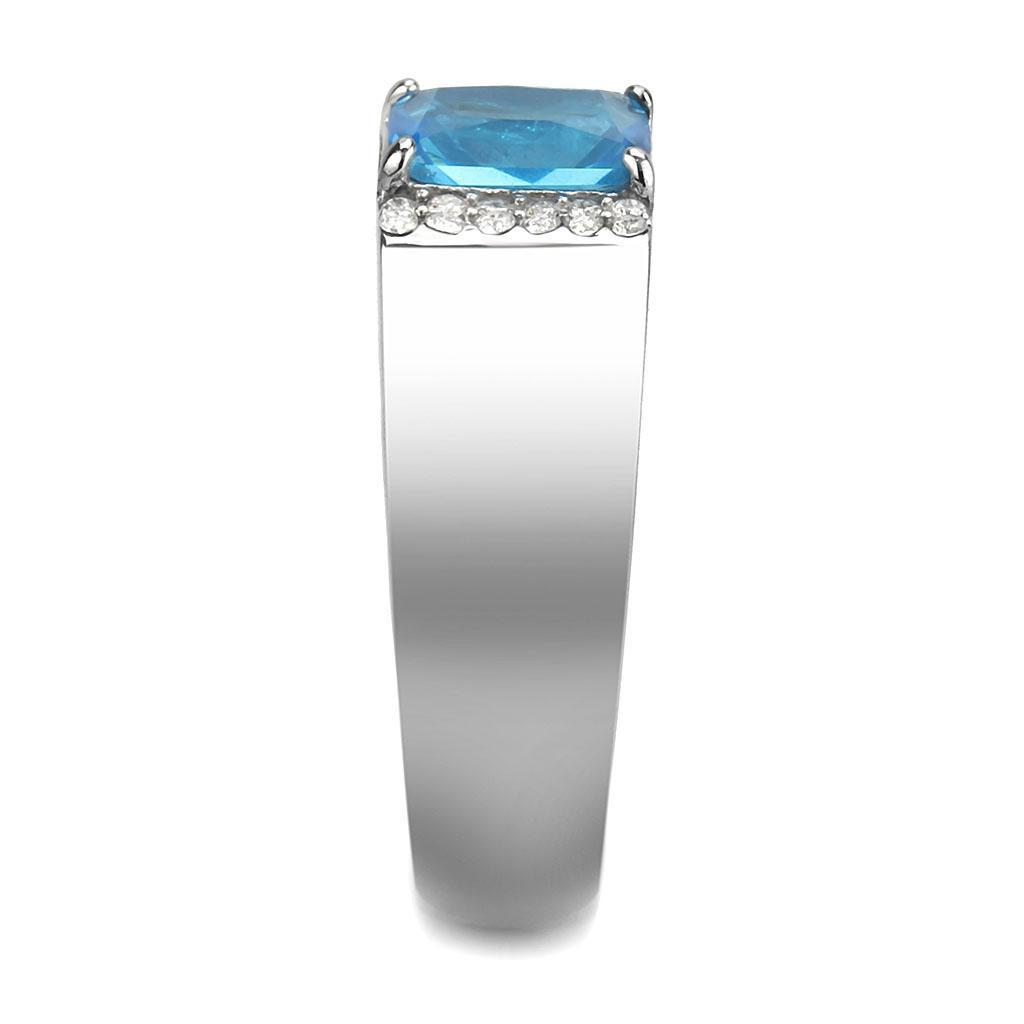 DA344 - No Plating Stainless Steel Ring with Synthetic Synthetic Glass in Sea Blue-3