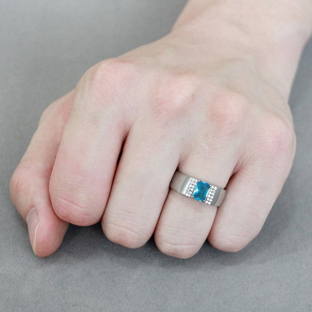 DA344 - No Plating Stainless Steel Ring with Synthetic Synthetic Glass in Sea Blue-4
