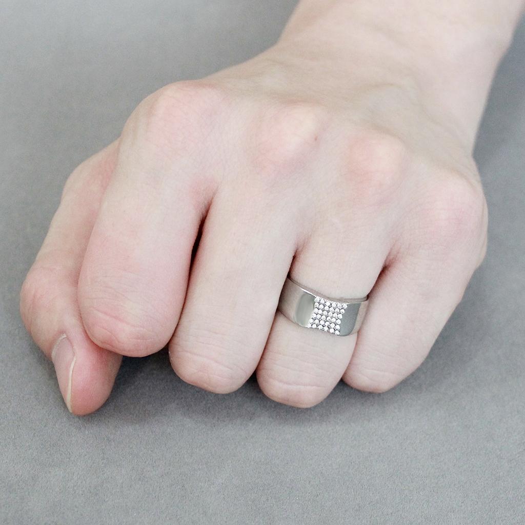 DA345 - No Plating Stainless Steel Ring with AAA Grade CZ  in Clear-4